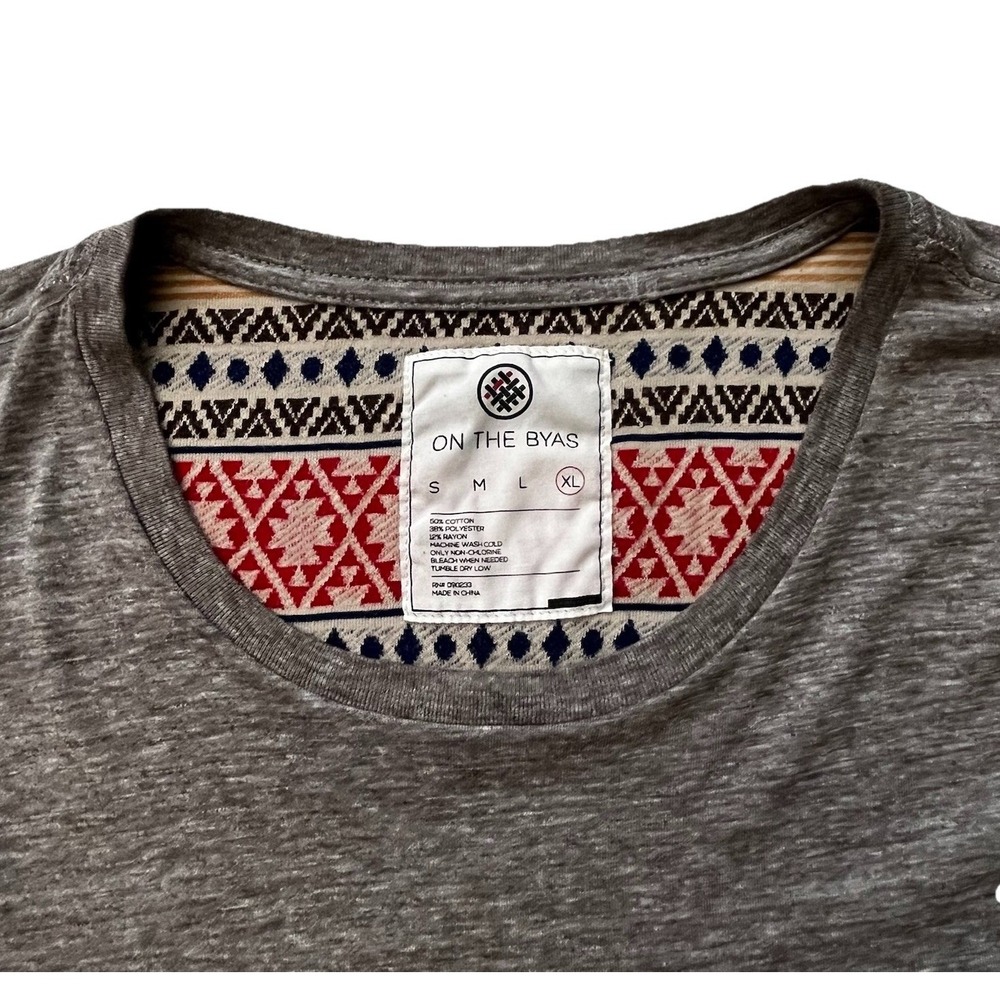 On The Byas Men's Gray Crew Neck Shirt - Red & Navy Trim Detail